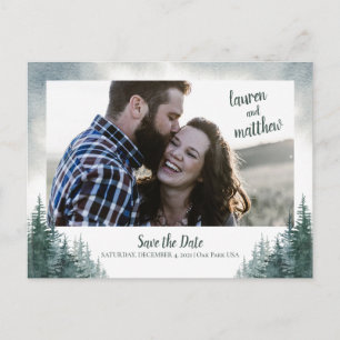 Carte Postale Pine Tree Mariage rustique Enregistrer la Date ave