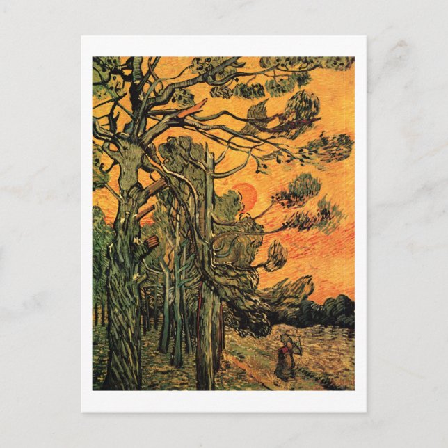 Carte Postale Pine Trees Red Sky Sunset Van Gogh Art (Devant)