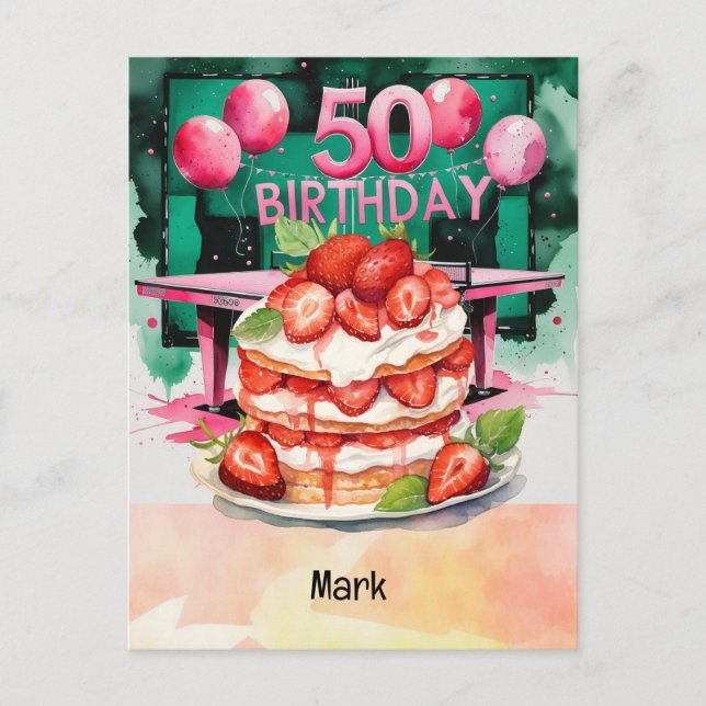 Carte Postale Ping Pong 50e anniversaire avec gâteau (Devant)