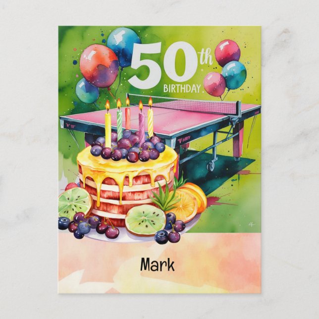 Carte Postale Ping Pong 50e anniversaire avec gâteau (Devant)