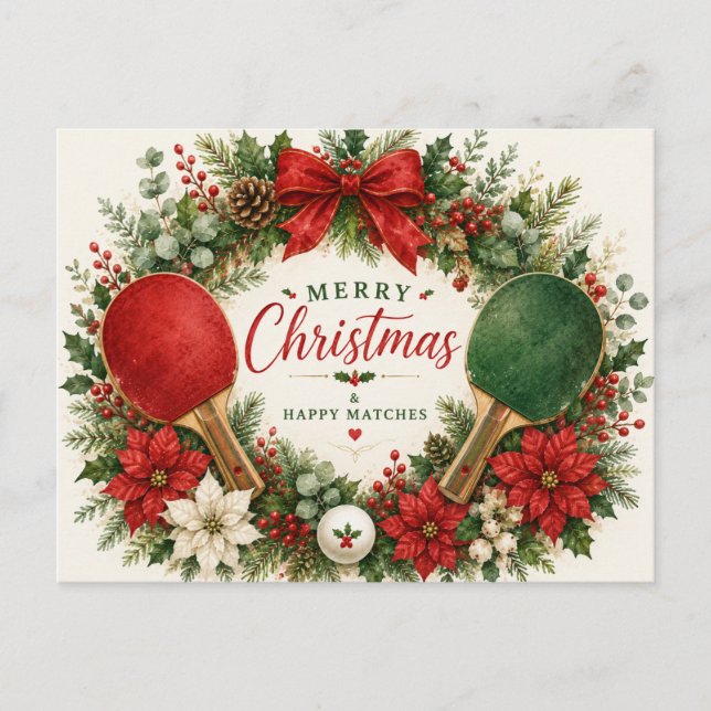Carte Postale Ping pong sur le thème de Noël  (Devant)