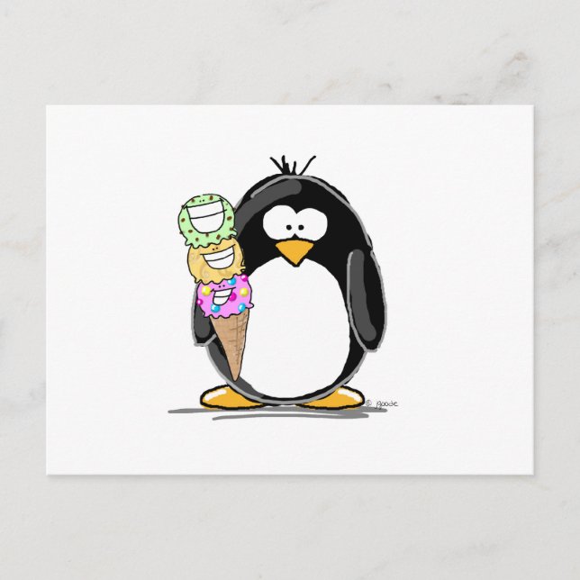 Carte Postale Pingouin à crème glacée (Devant)