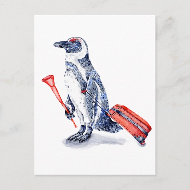 Carte Postale Pingouin africain avec valise (Devant)