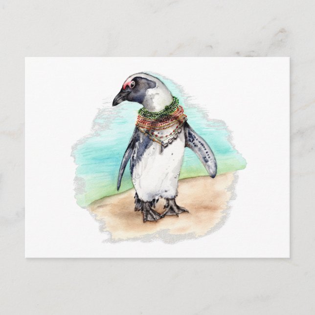 Carte Postale Pingouin africain sur une plage (Devant)