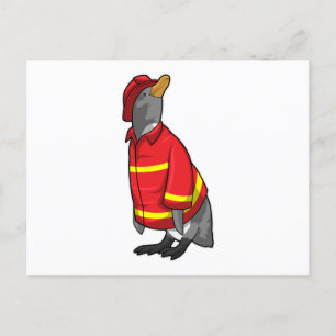 Carte Postale Pingouin as Firefighter with Helmet