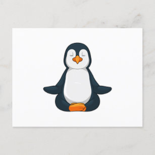 Carte Postale Pingouin au Yoga Fitness en Assis
