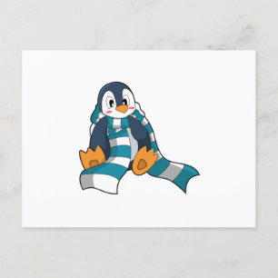 Carte Postale Pingouin avec Écharpe