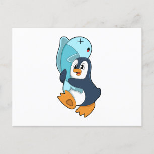 Carte Postale Pingouin avec poisson