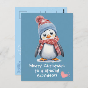 Carte Postale Pingouin Bébé Bleu mignon pour les enfants Noël