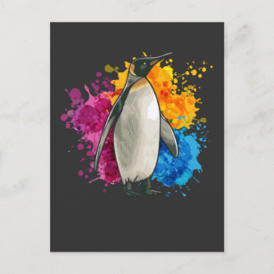 Carte Postale Pingouin coloré Art Neige Animaux Ventilateurs