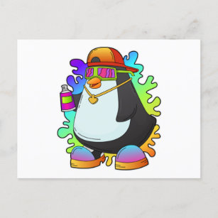 Carte Postale Pingouin comme peintre avec Spray