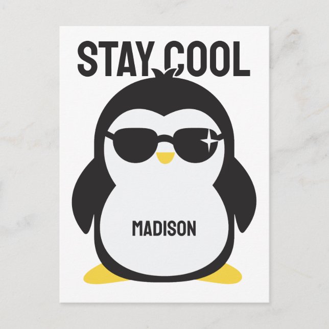 Carte Postale Pingouin cool de nom personnalisé (Devant)