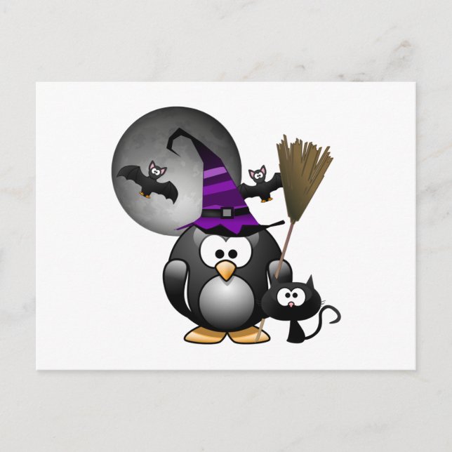 Carte Postale Pingouin de cuisine mignonne avec scène d'Hallowee (Devant)