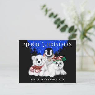 Carte Postale Pingouin de Noël bébé phoque de l'ours polaire
