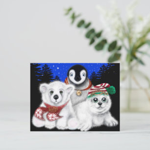 Carte Postale Pingouin de Noël bébé phoque de l'ours polaire