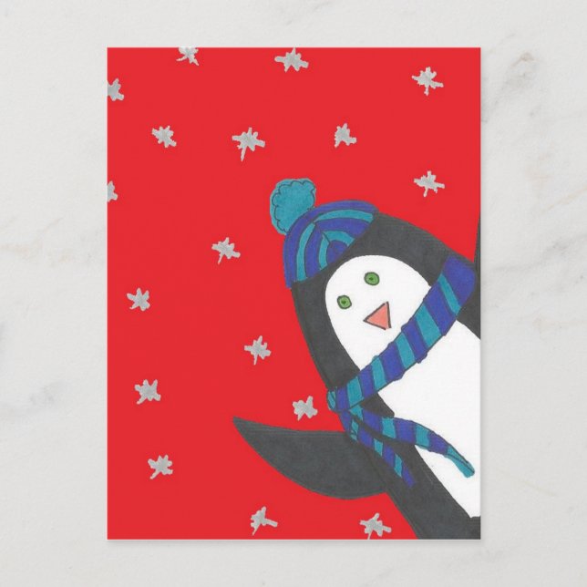 Carte Postale Pingouin de Noël mignon en rouge (Devant)