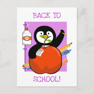 Carte Postale Pingouin de rentrée scolaire