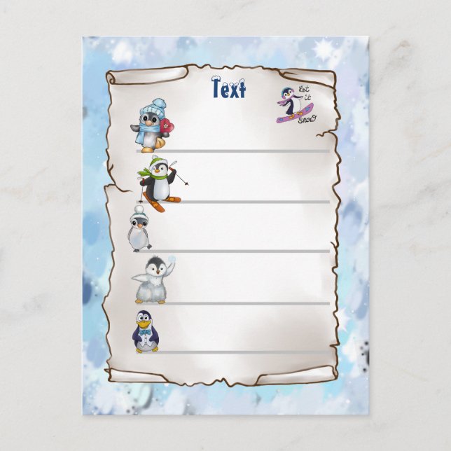 Carte Postale Pingouin d'hiver (Devant)