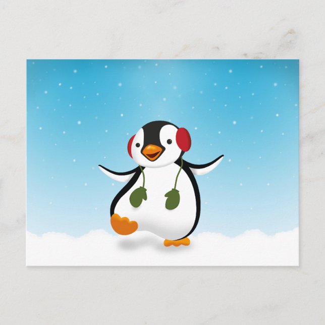 Carte Postale Pingouin d'hiver mignon (Devant)
