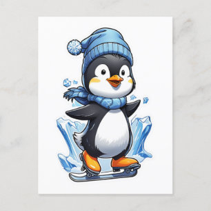 Carte Postale Pingouin d'hiver prise de glace