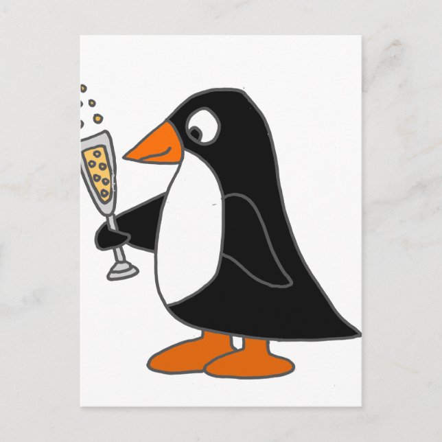 Carte Postale Pingouin drôle avec Champagne (Devant)