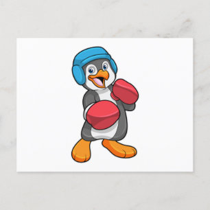 Carte Postale Pingouin en boîte avec gants et casque de boxe