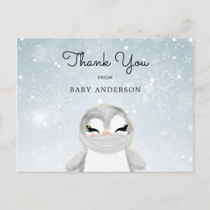 Carte Postale Pingouin en Masque Baby shower Merci