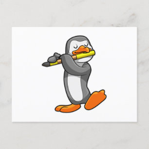 Carte Postale Pingouin en musique avec Flûte