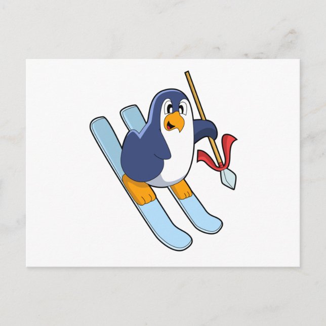 Carte Postale Pingouin en skieur avec ski (Devant)
