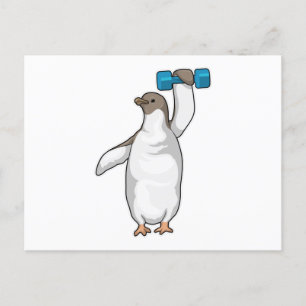 Carte Postale Pingouin Fitness Dumbbell