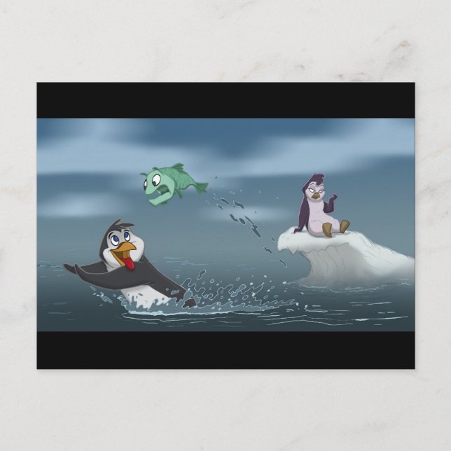 Carte Postale Pingouin "Go Fish" avec Arrière - plan (Devant)