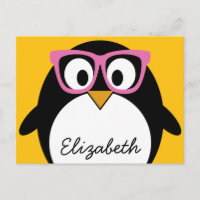 Pingouin Hipster - Cartoon mignon rose jaune