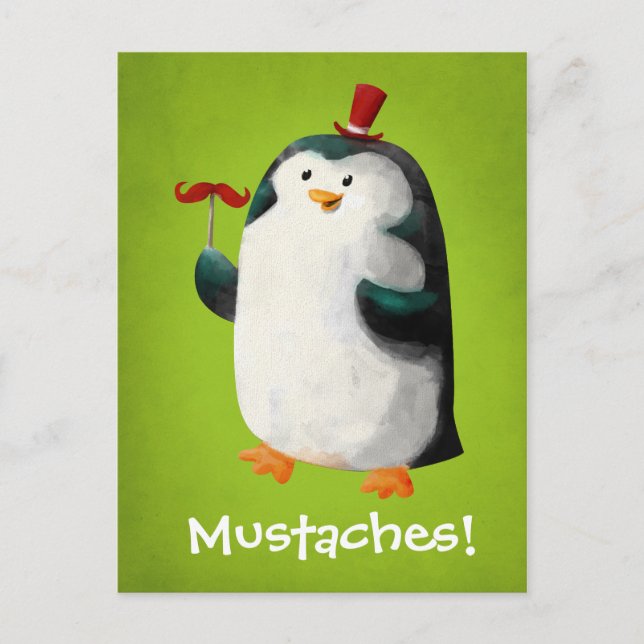 Carte Postale Pingouin mignon avec des moustaches (Devant)