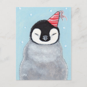 Carte Postale Pingouin mignon bébé portant une peinture Casquett