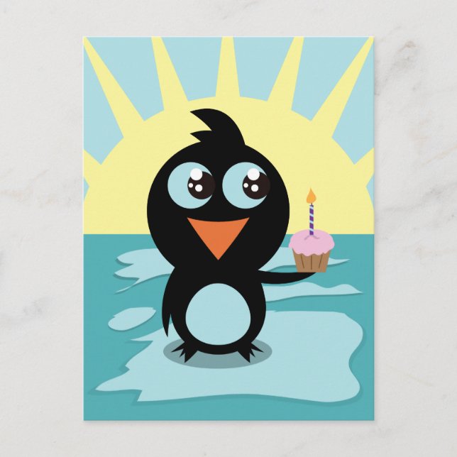 Carte Postale Pingouin mignon debout sur la glace (Devant)
