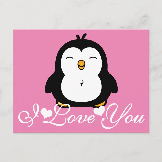 Carte Postale Pingouin mignon Je T'Aime (Devant)