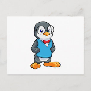 Carte Postale Pingouin Nerd avec lunettes