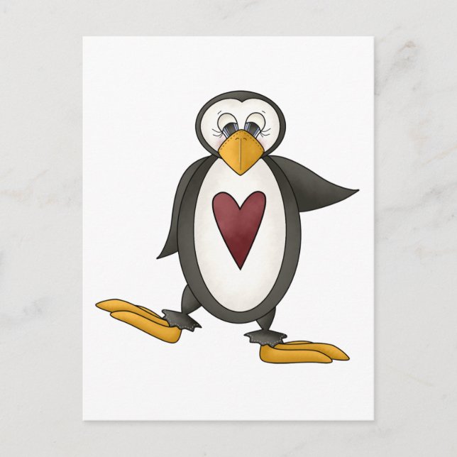 Carte Postale Pingouin parfait ・ Coeur (Devant)