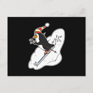 Carte Postale pingouin qui skie heureux