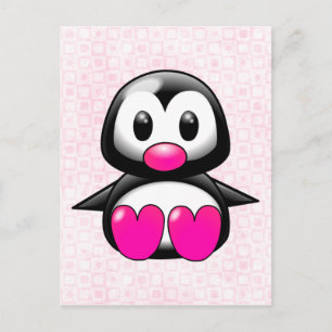 Carte Postale Pingouin rose mou