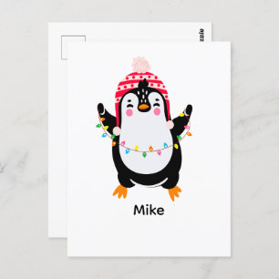 Carte Postale Pingouin scintillant avec lumières de Noël