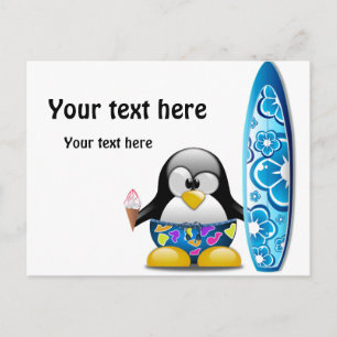 Carte Postale Pingouin surfer avec glace