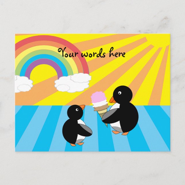 Carte Postale Pingouins avec glace et arc-en-ciel (Devant)