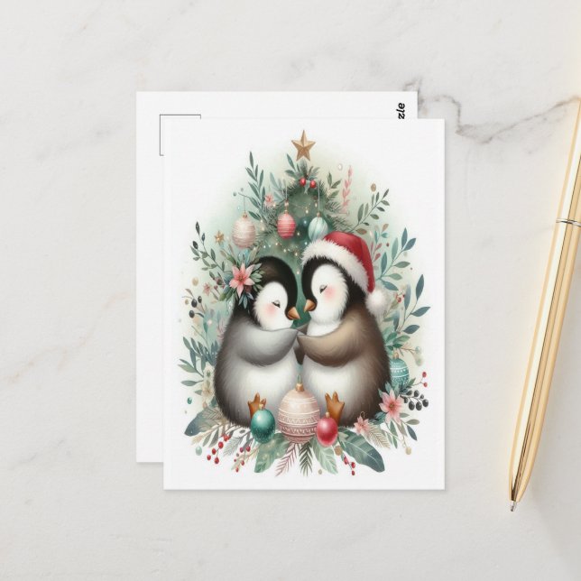 Carte Postale Pingouins de Noël 4 (Devant/Arrière en situation)