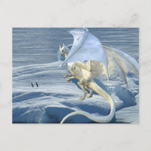 Carte Postale Pingouins d'hiver de dragon blanc de glace