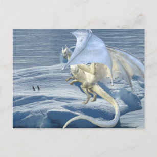Carte Postale Pingouins d'hiver de dragon blanc de glace