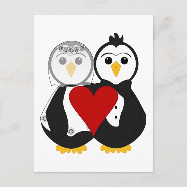 Carte Postale Pingouins mariés amoureux (Devant)