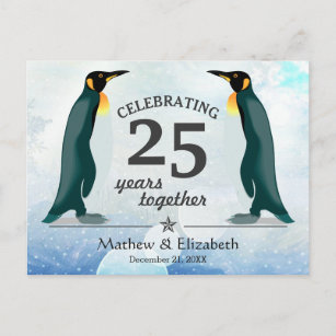 Carte Postale Pingouins mignons en neige   25e anniversaire du M