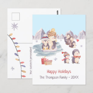 Carte Postale Pingouins mignons Jouer dans des vacances joyeuses