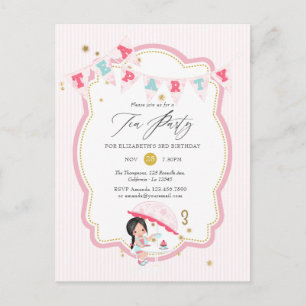 Carte Postale Pink and Gold Girl 3ème anniversaire Tea Party